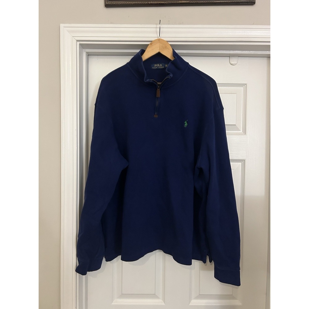 Polo Ralph Lauren Quarter Zip Pullover Blue Men's‎ XXL 100% Cotton